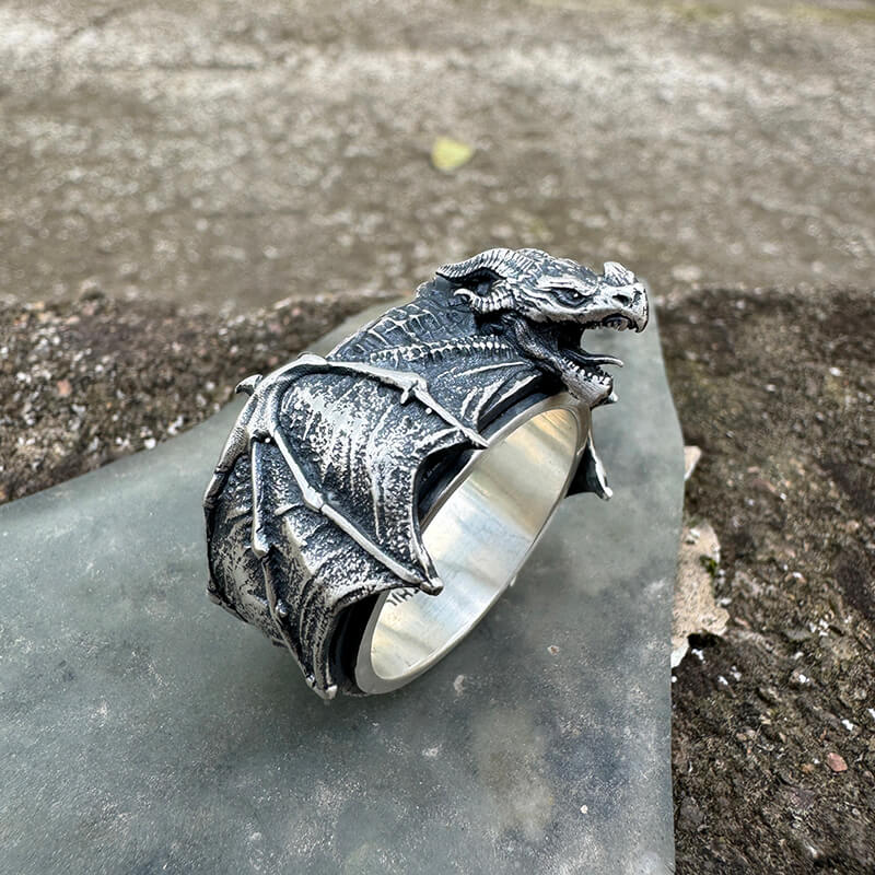 Flying Dragon Sterling Silver Animal Spinner Ring