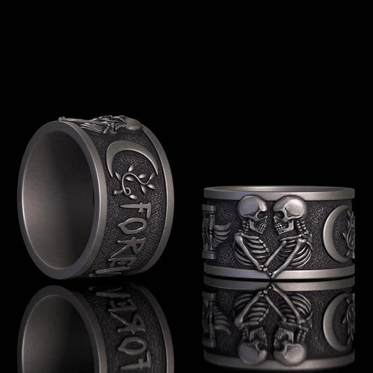 Forever More Wings Hourglass Moon Sterling Silver Skull Ring