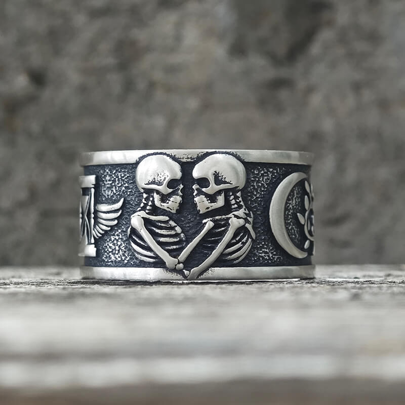 Forever More Wings Hourglass Moon Sterling Silver Skull Ring