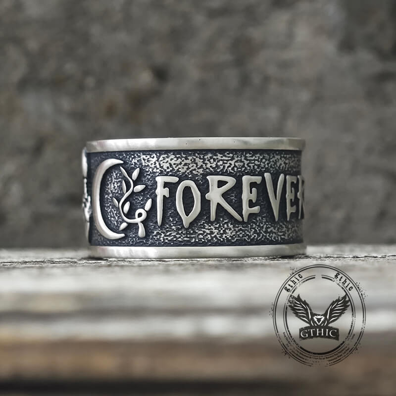 Forever More Wings Hourglass Moon Sterling Silver Skull Ring
