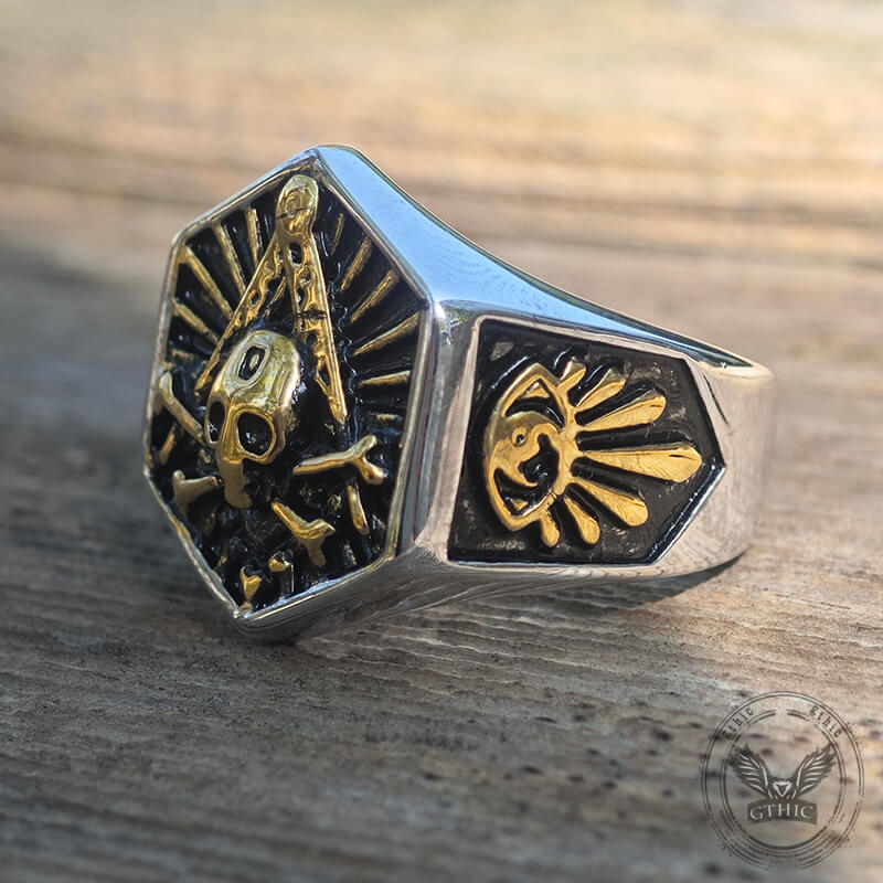 Freemason Light Sterling Silver Masonic Skull Ring