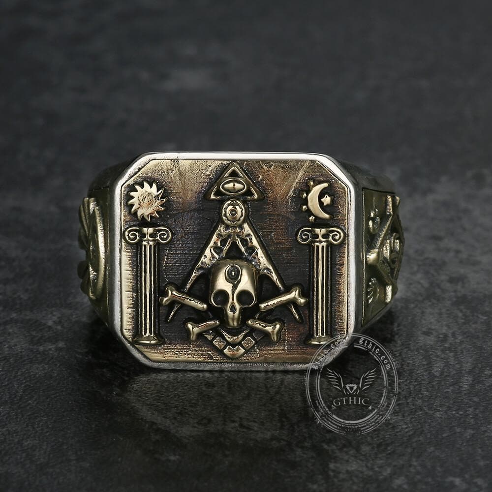 Freemason Sterling Silver Skull Masonic Ring
