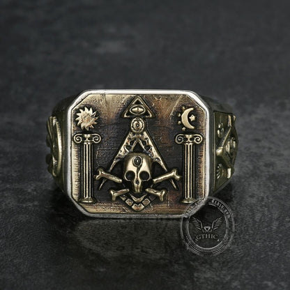 Freemason Sterling Silver Skull Masonic Ring