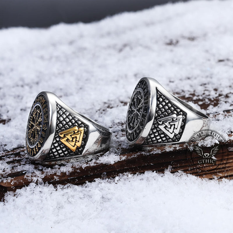Futhark Runes Compass Viking Ring
