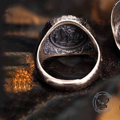 Gallic Rooster Victory Angel Badge Sterling Silver Ring