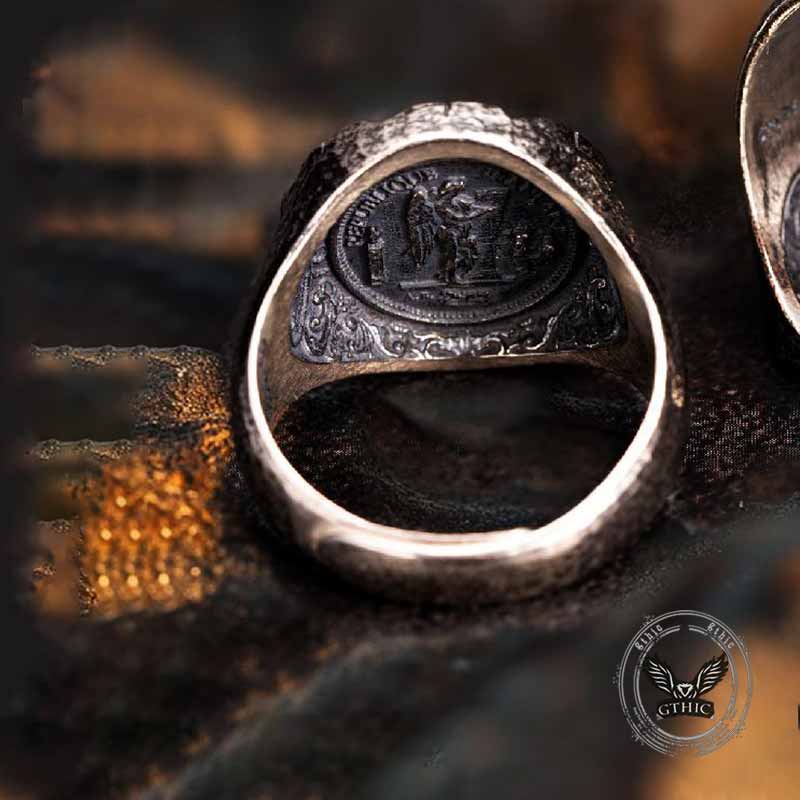 Gallic Rooster Victory Angel Badge Sterling Silver Ring