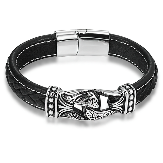 Genuine Leather Bracele for / Gothic Style Stainless Steel Leather Bracelet