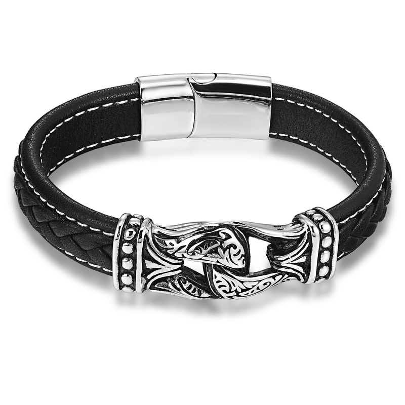 Genuine Leather Bracele for / Gothic Style Stainless Steel Leather Bracelet