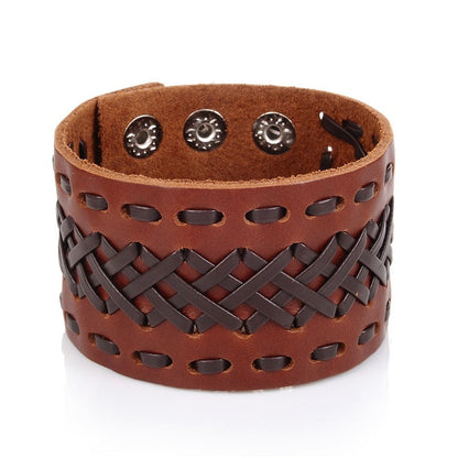 Genuine Leather Bracelets in Viking Style / Handmade Braided Wide Cuff Bracelets for and
