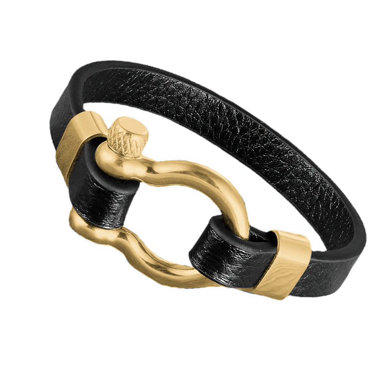 Geometric Circle Toggle-clasps Genuine Leather Bracelet / Rock Style Stainless Steel Bracelet