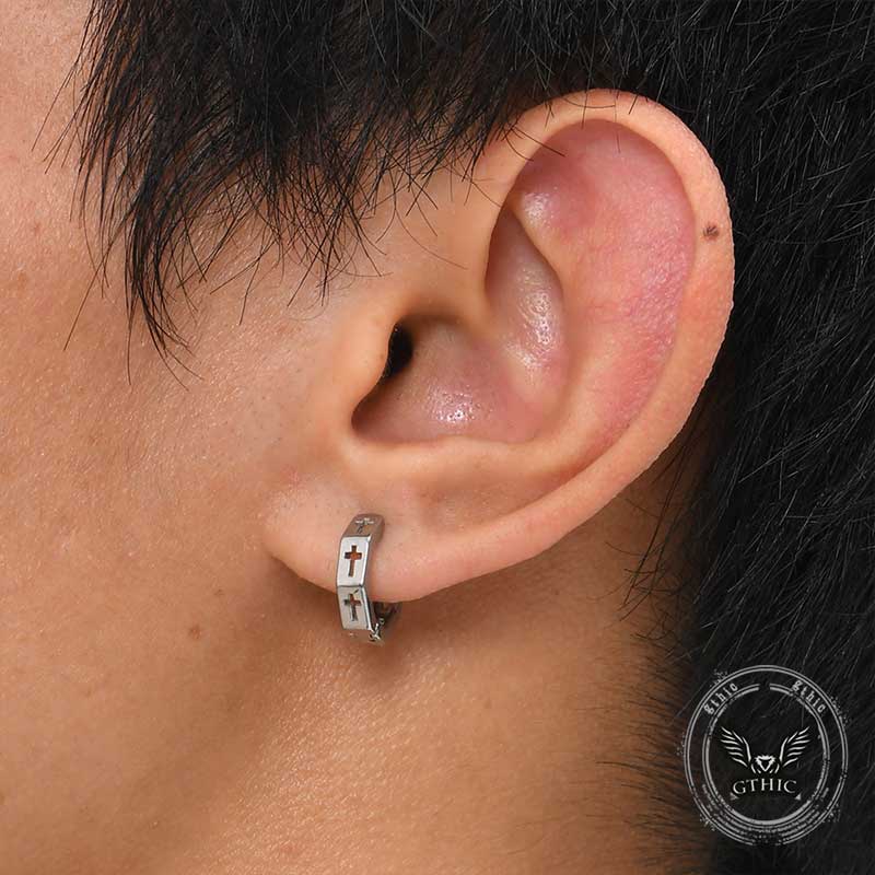 Geometric Hollow Cross Stainless Steel Earrings