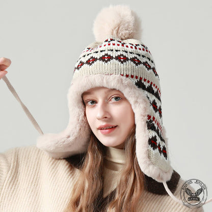 Geometric Patterned Knit Trapper Hat