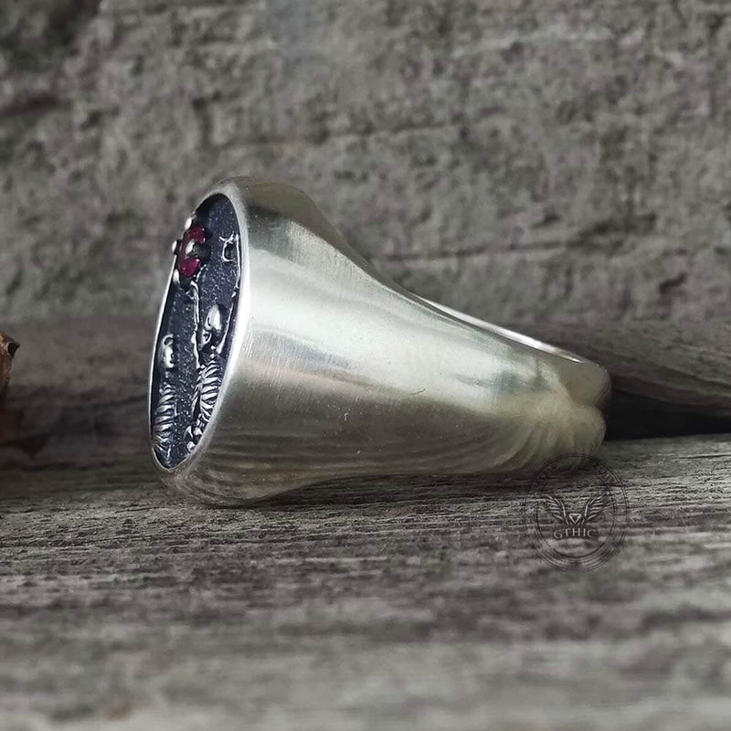 Give My Heart to You Red Gem Sterling Silver Skull Ring