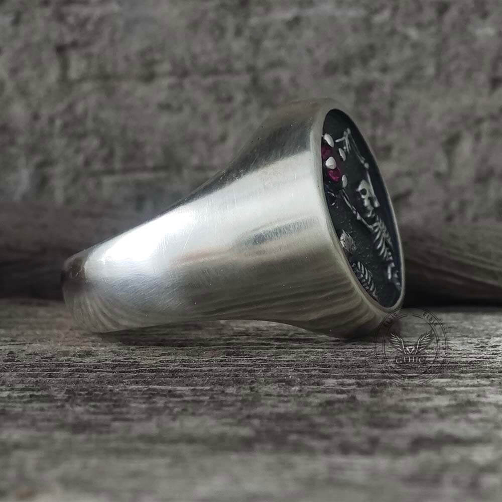 Give My Heart to You Red Gem Sterling Silver Skull Ring