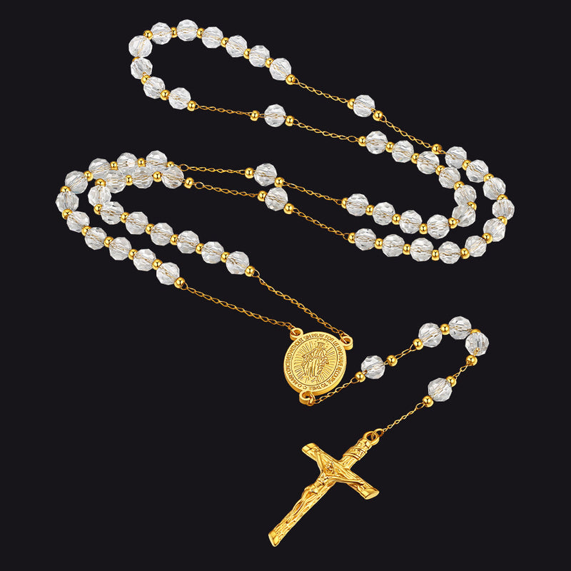 Catholic Virgin Mary Rosary Beads Cross Necklace Chain for