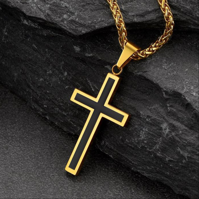 Christian Black Enamel Cross Necklace for