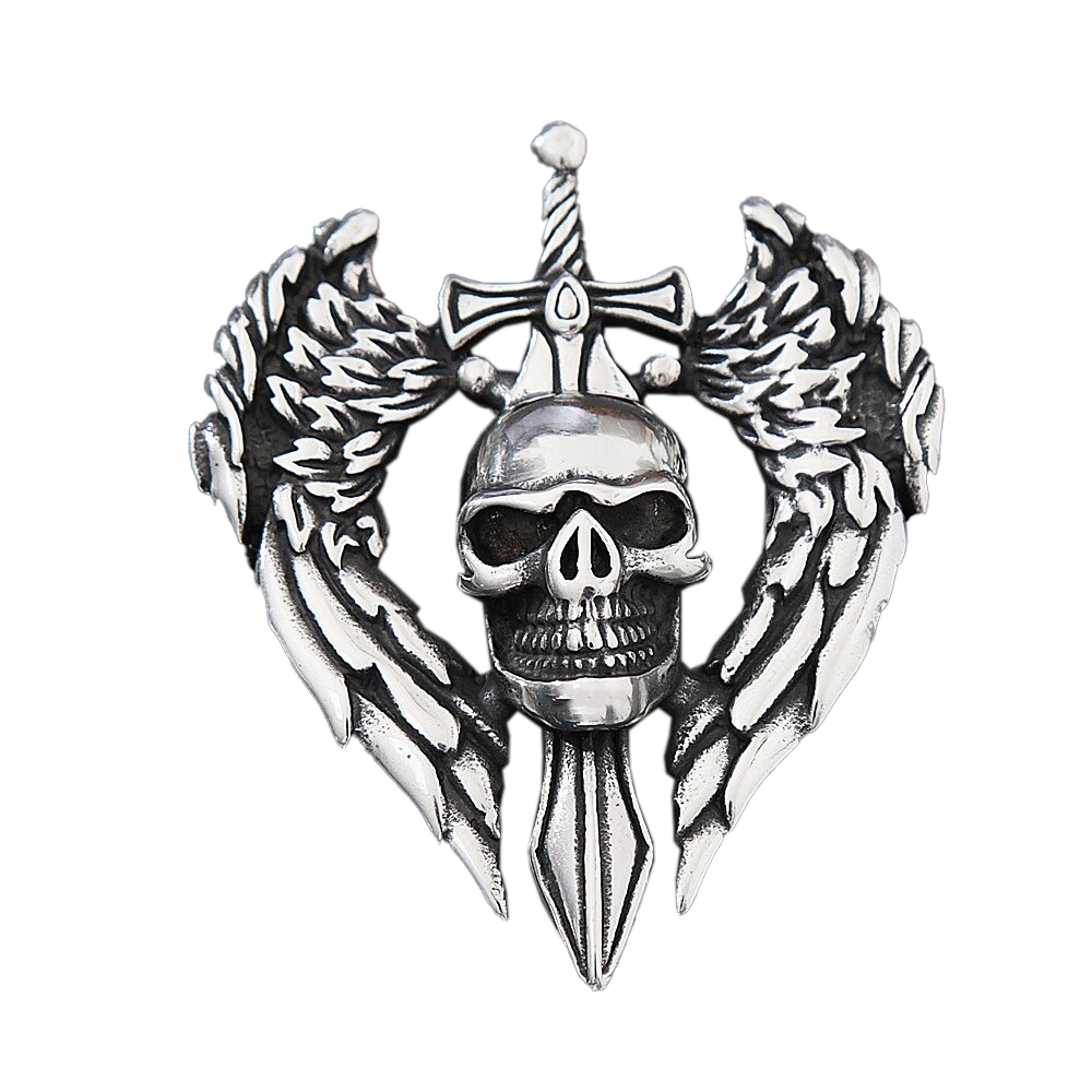 Gothic Angel Wing Skull Pendant Necklace Stainless Steel / Punk Biker Skull Jewelry for and