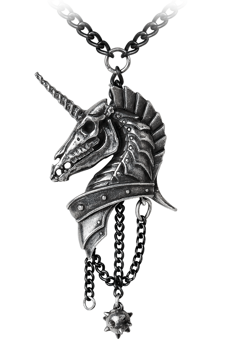 Gothic Antiqued Pewter Skeletal Unicorn Head Pendant