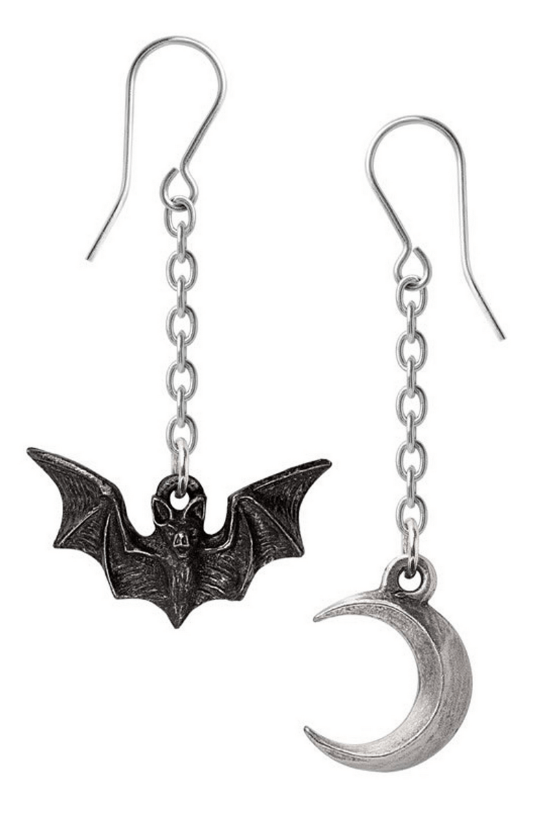 Gothic Bat and Moon Drop Earrings - Night Sky Jewelry
