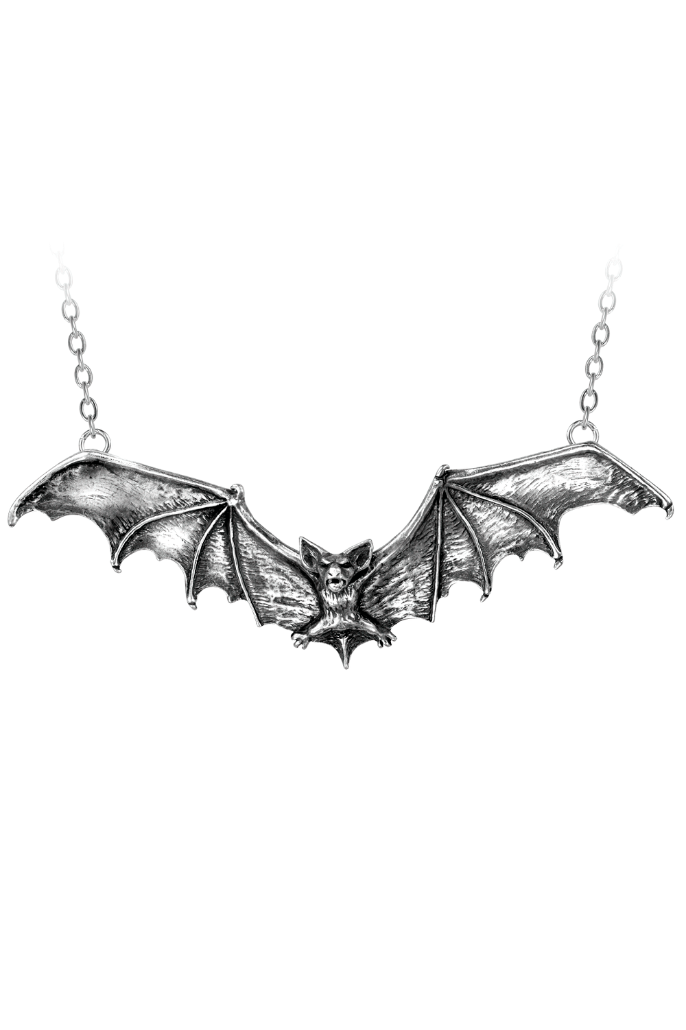 Gothic Bat Necklace With Pewter and Spread Wings