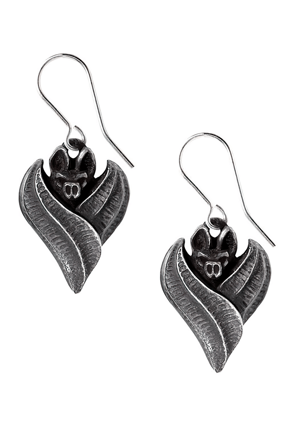 Gothic Bat Wing Earrings in Blackened Pewter Design
