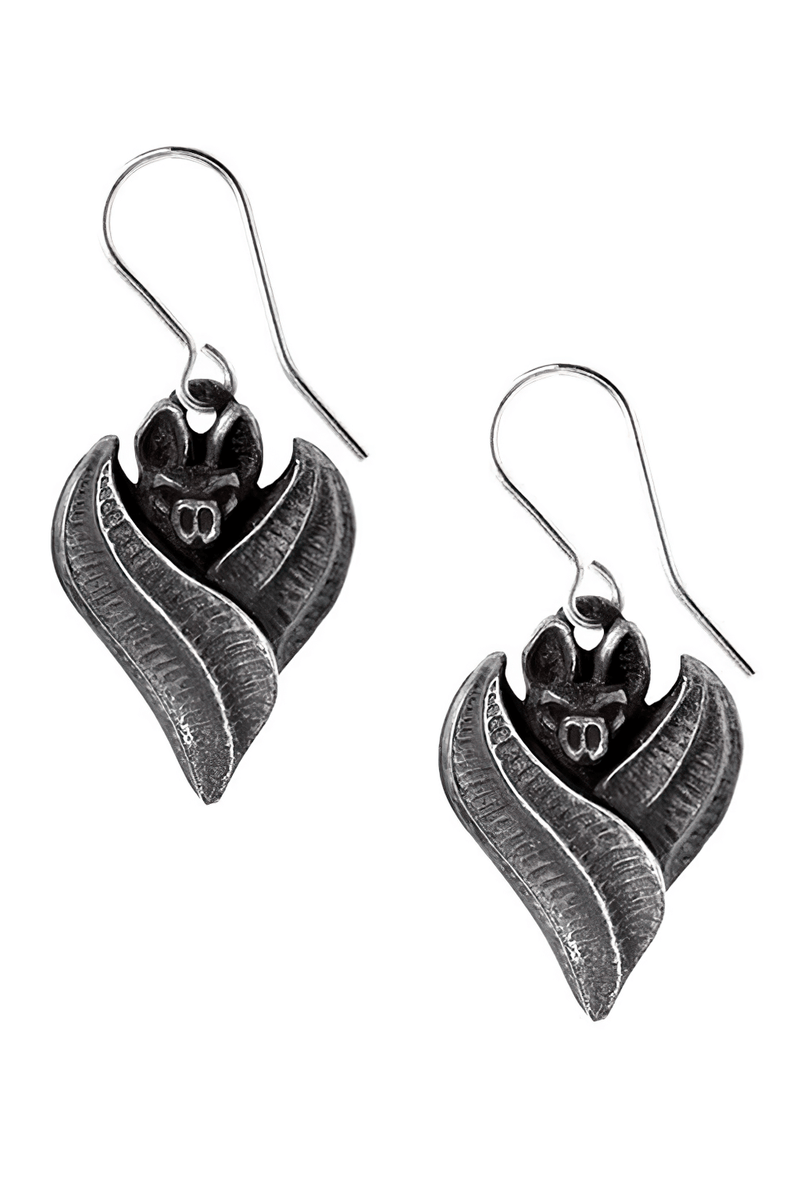 Gothic Bat Wing Earrings in Blackened Pewter Design
