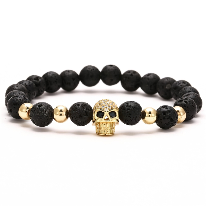 Gothic Beads Stones Bracelet With Skull Head / Rock Style Jewelry