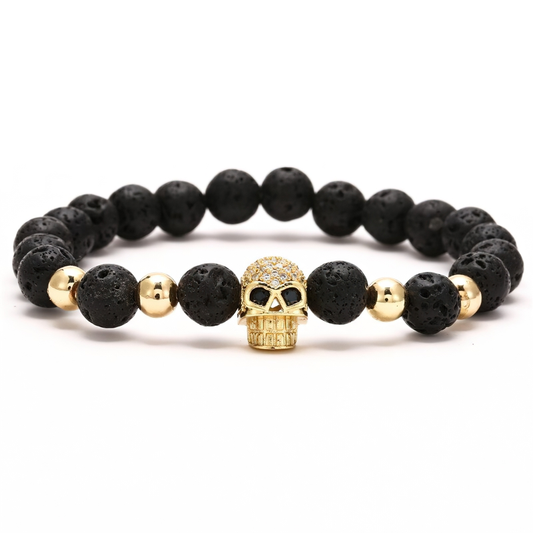 Gothic Beads Stones Bracelet With Skull Head / Rock Style Jewelry