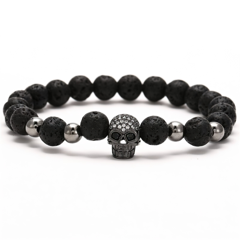 Gothic Beads Stones Bracelet With Skull Head / Rock Style Jewelry