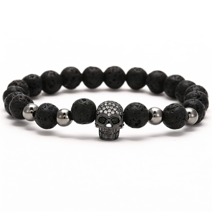 Gothic Beads Stones Bracelet With Skull Head / Rock Style Jewelry