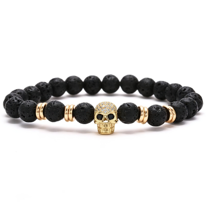 Gothic Beads Stones Bracelet With Skull Head / Rock Style Jewelry