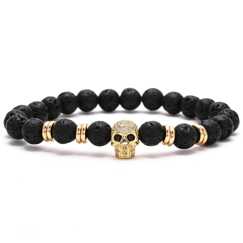 Gothic Beads Stones Bracelet With Skull Head / Rock Style Jewelry