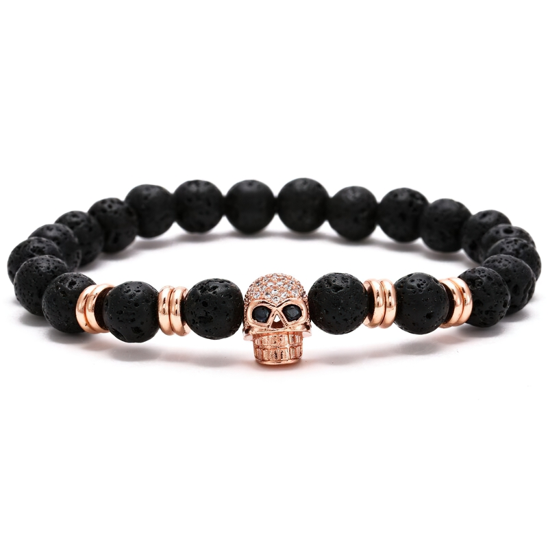 Gothic Beads Stones Bracelet With Skull Head / Rock Style Jewelry