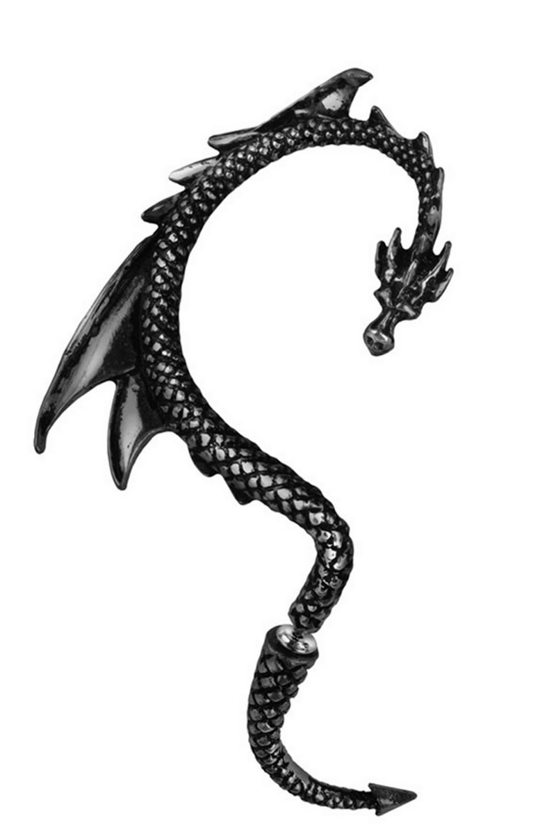 Gothic Black Dragon Ear Wrap With Tail and Wings