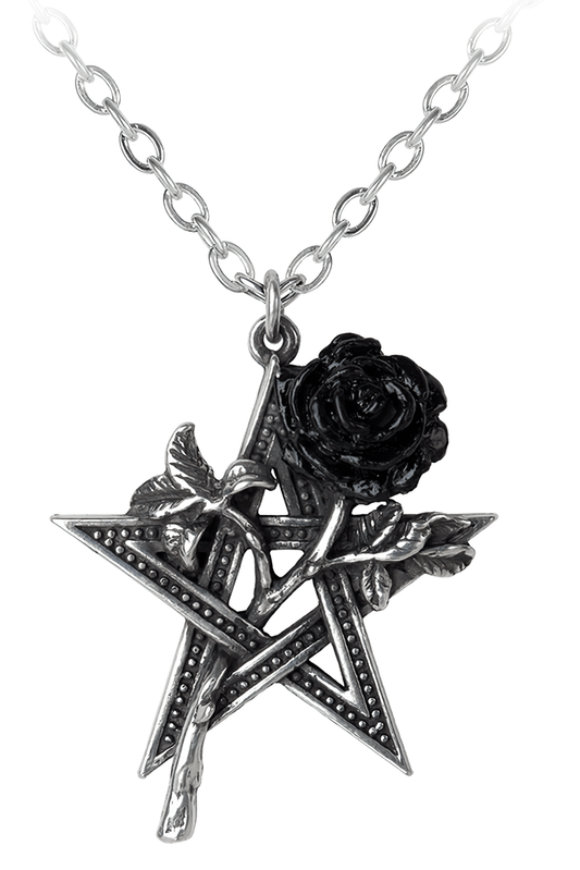 Gothic Black Rose and Pentagram Gothic Pendant