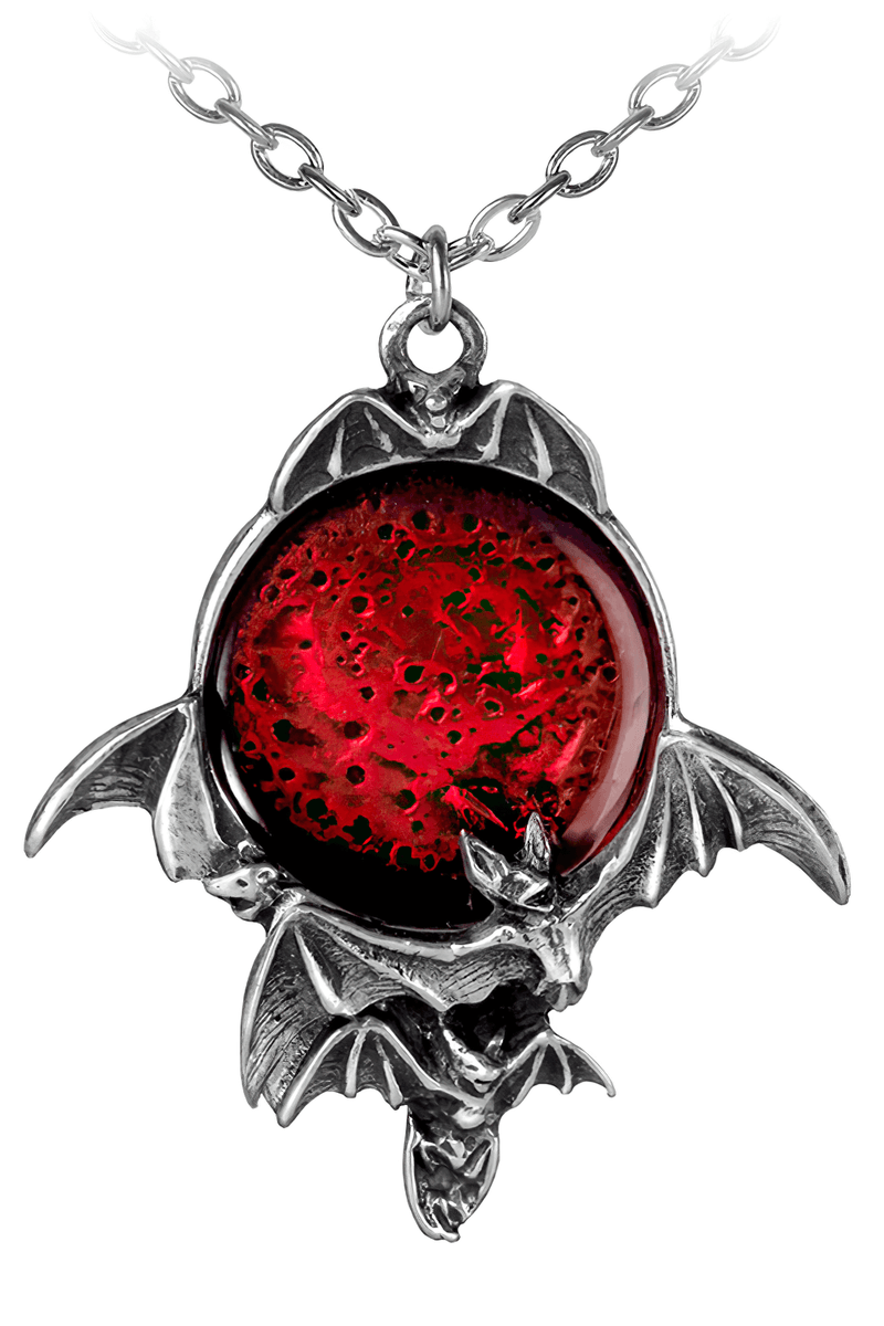 Gothic Blood Moon With Flying Bats Pendant Design