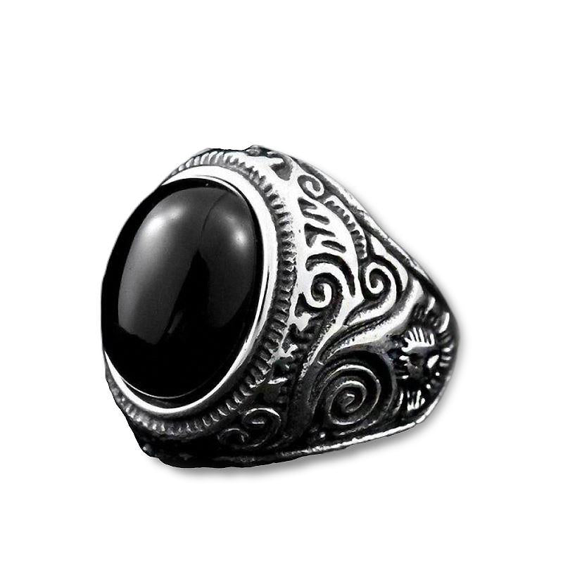 Gothic Blue and Black Stone Ring / Stainless Steel Alternative Jewelry