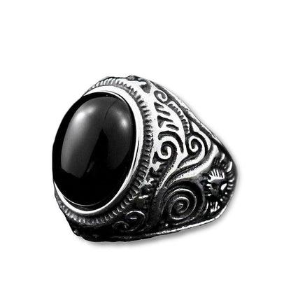 Gothic Blue and Black Stone Ring / Stainless Steel Alternative Jewelry