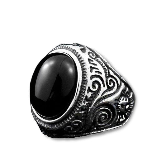 Gothic Blue and Black Stone Ring / Stainless Steel Alternative Jewelry