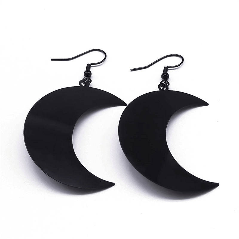Gothic Dark Celtic Earring for / Stainless Steel Crescent Form Earrings With Red Stone