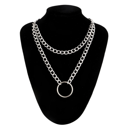 Gothic Double Layer Chain Necklace / Choker Collar With Circle