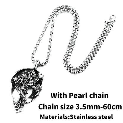 Gothic Dragon on the Cross Design Steel Pendant / Stylish Stainless Steel Necklace
