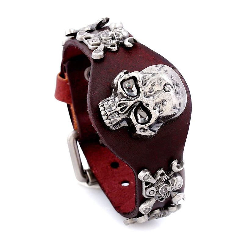 Gothic Genuine Leather Belt Buckle Bracelet for and / Bracelets With Skull