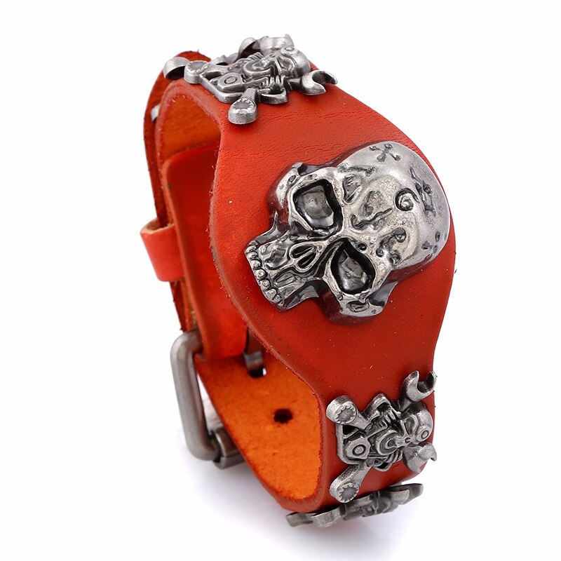 Gothic Genuine Leather Belt Buckle Bracelet for and / Bracelets With Skull