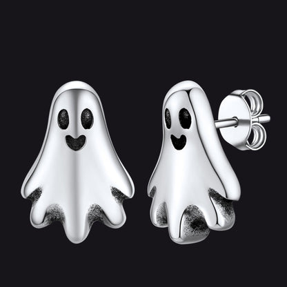 Halloween Silver Ghost Stud Earrings for