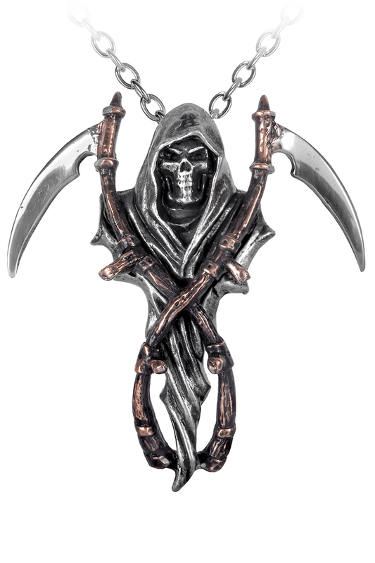 Gothic Grim Reaper Pendant With Dual Scythe Design