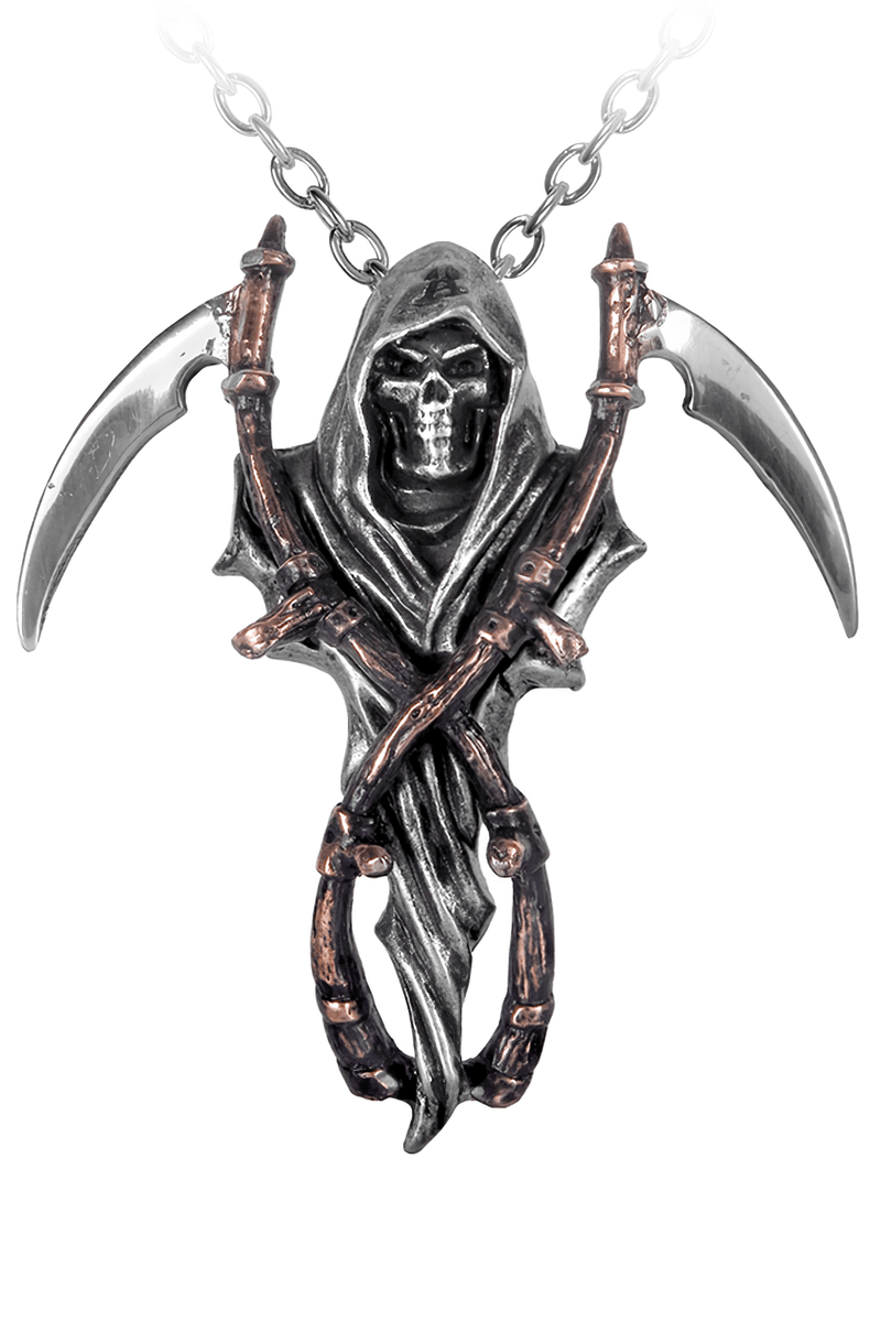 Gothic Grim Reaper Pendant With Dual Scythe Design