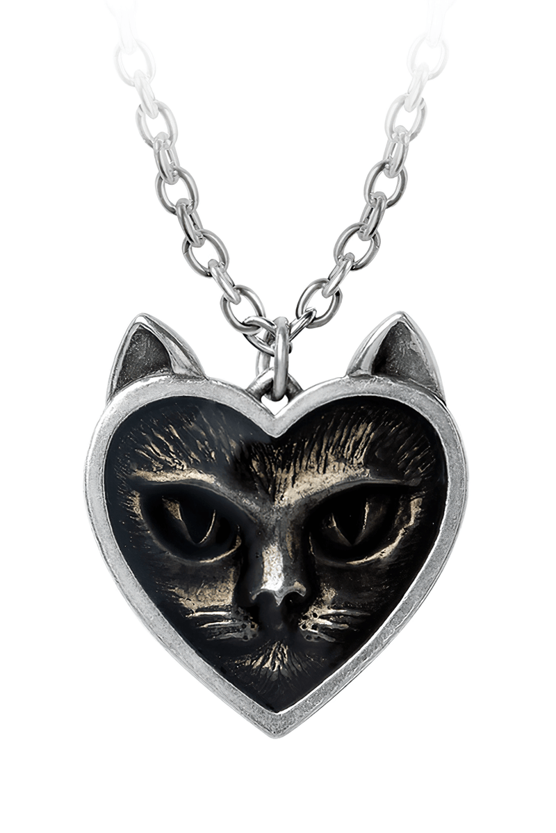 Gothic Heart Cat Pendant With Smoky Enamel Detail