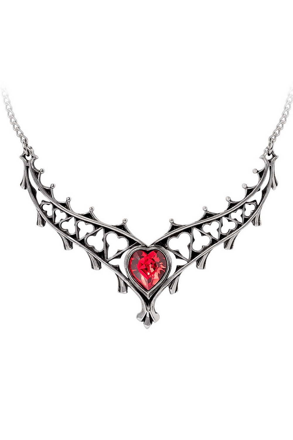 Gothic Heart Crystal Necklace With Ornate Tudor Design