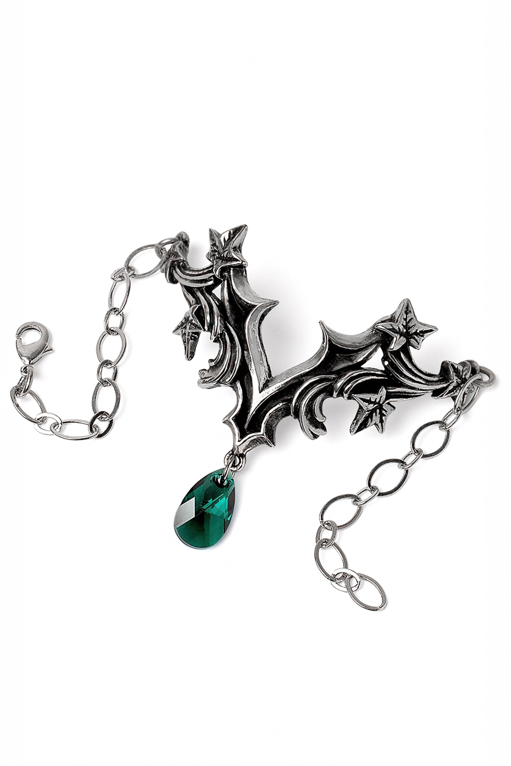 Gothic Ivy Bracelet With Green Crystal Drop Charm